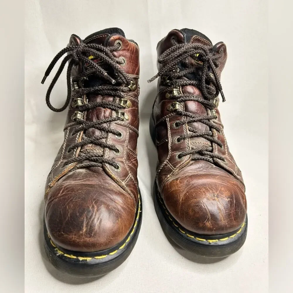 VTG Dr. Martens Industrial Brown distressed Leather Lace-Up Hiking work Boots 13